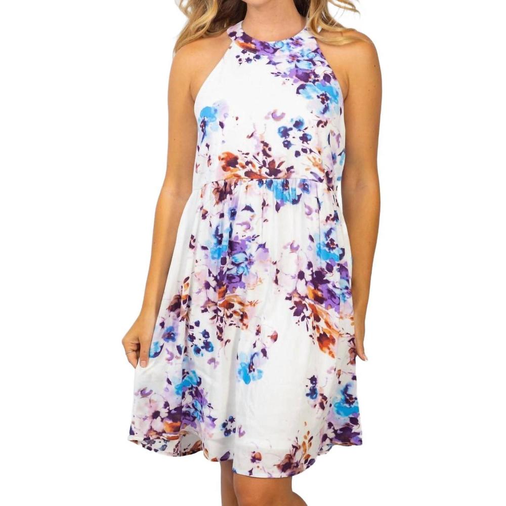 NEW WHITE BIRCH sleeveless floral choker dress in white multi